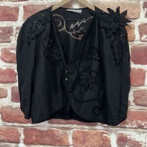 VTG Jonathan Hitchcock Reuben Thomas Blazer Women XS Black Floral Evening Jacket